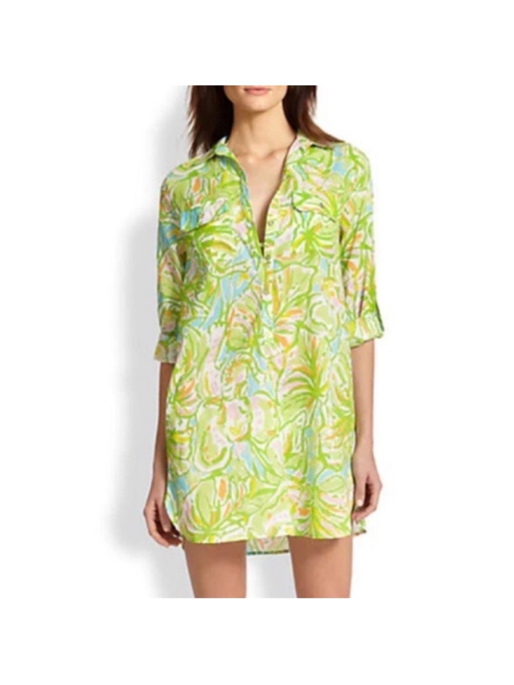 Lilly Pulitzer Captiva Tunic Elephant Ears Green Tropical Print Large